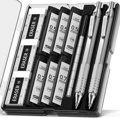 Metall Druckbleistift Set 0,5mm & 0,7mm HB Mine, Radiergummi, Künstler