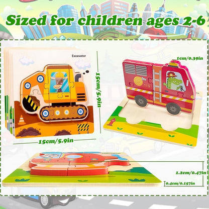 Dinosaurier Autos Holzpuzzle 2-4 Jahre Montessori 9-10Stk