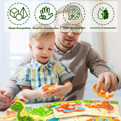 Dinosaurier Autos Holzpuzzle 2-4 Jahre Montessori 9-10Stk