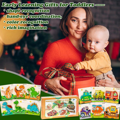 Dinosaurier Autos Holzpuzzle 2-4 Jahre Montessori 9-10Stk
