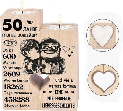 Goldene Hochzeit Geschenk: Holz Kerzenständer Teelichthalter 50. Jahrestag