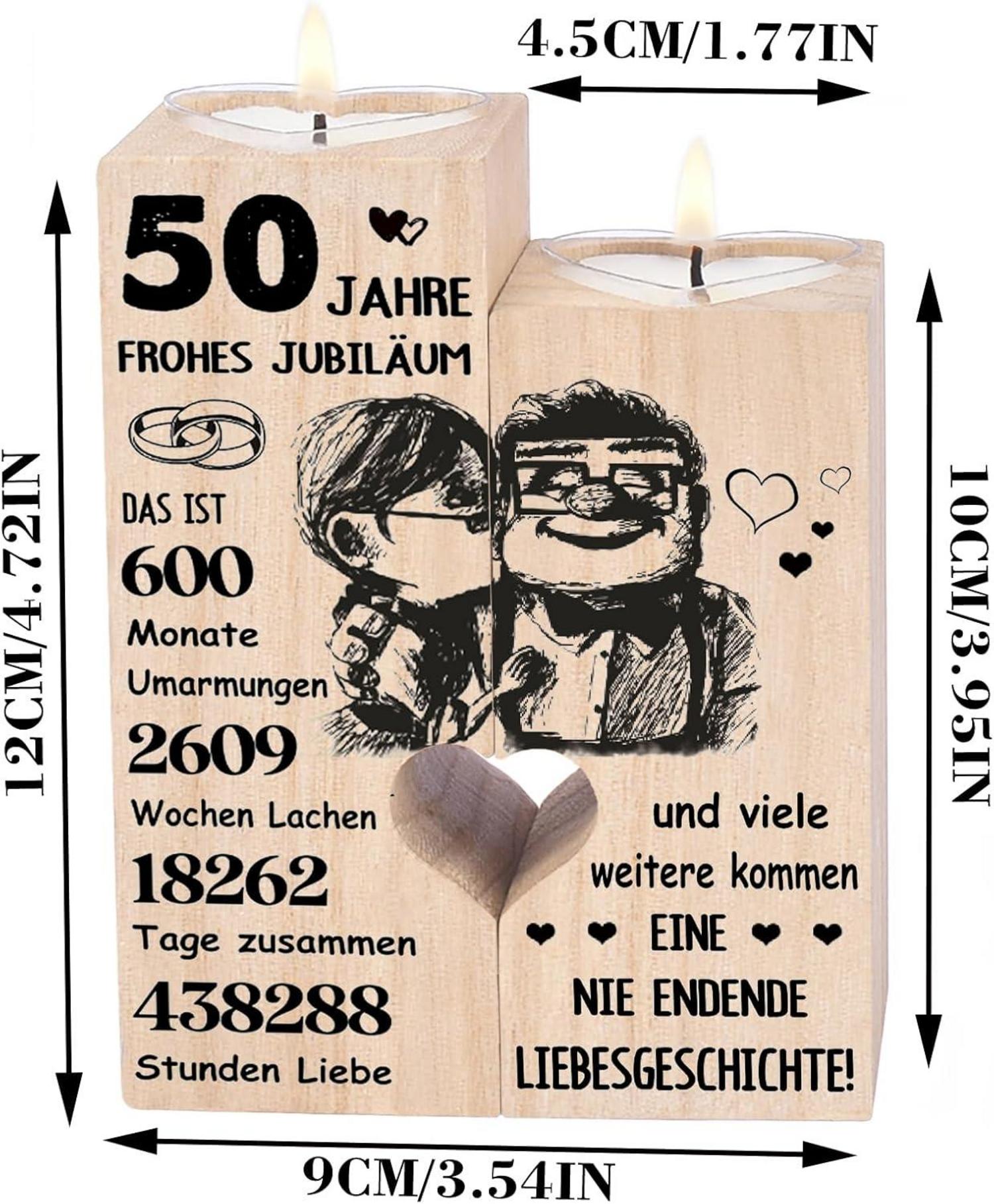 Goldene Hochzeit Geschenk: Holz Kerzenständer Teelichthalter 50. Jahrestag