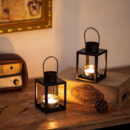 Dekorative Laterne für Draußen und Innen - 2er Set Schwarz