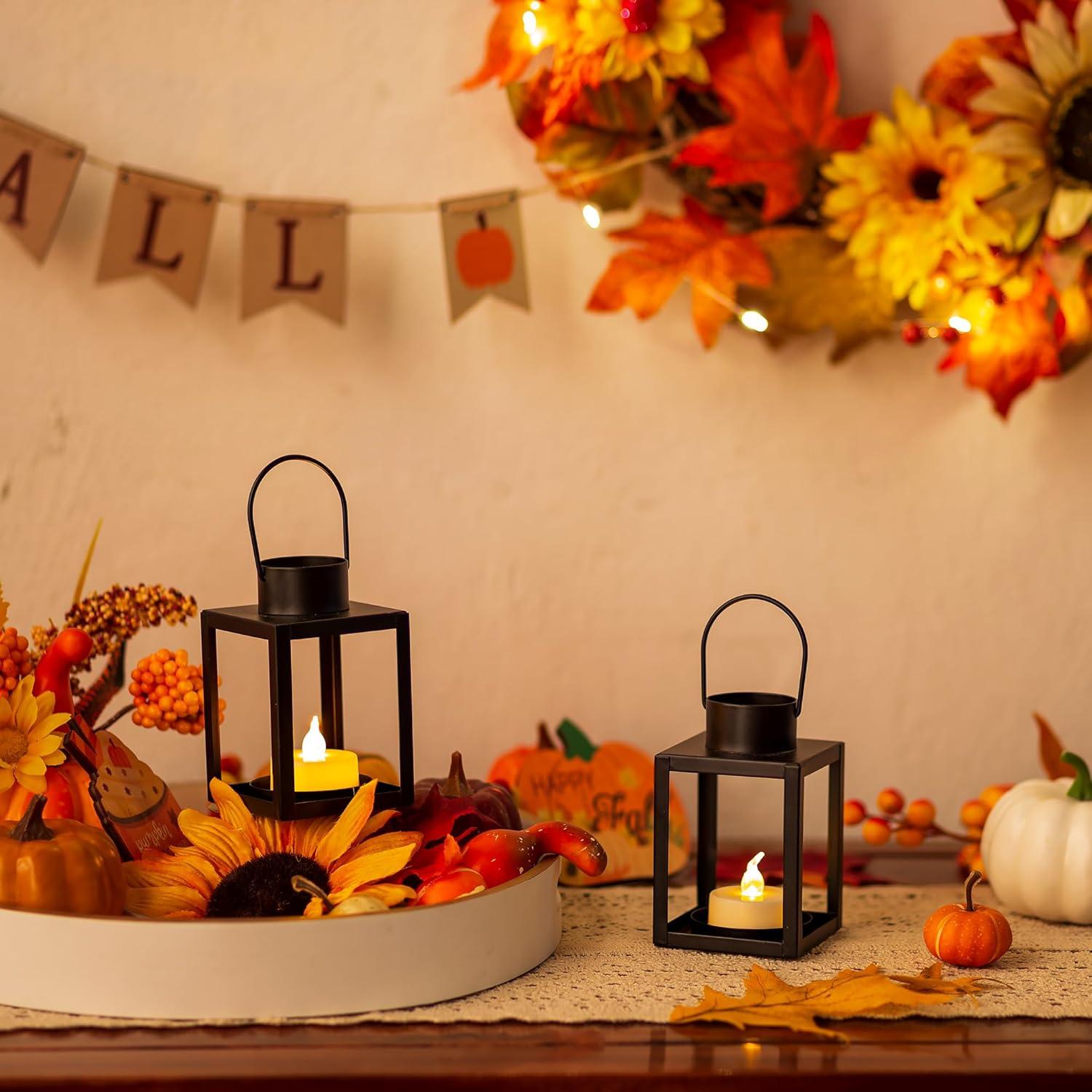 Sziqiqi Laterne Metall Schwarz Teelichthalter für Draußen 2 Stück