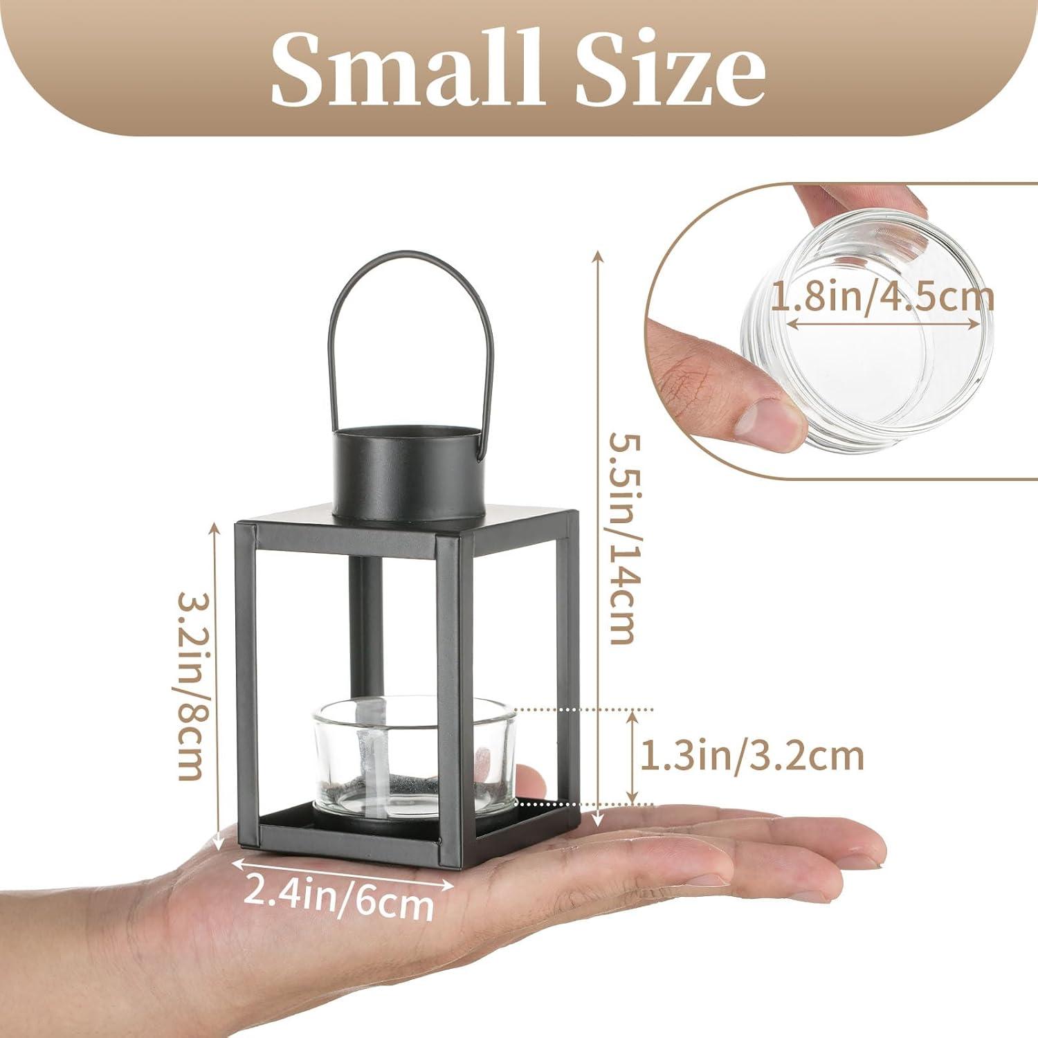 Schwarze Metall Laterne für Draußen und Drinnen, Teelichthalter Set mit 2 Stück