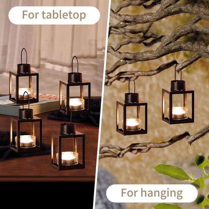 Sziqiqi Laterne Metall Schwarz Teelichthalter für Draußen 2 Stück