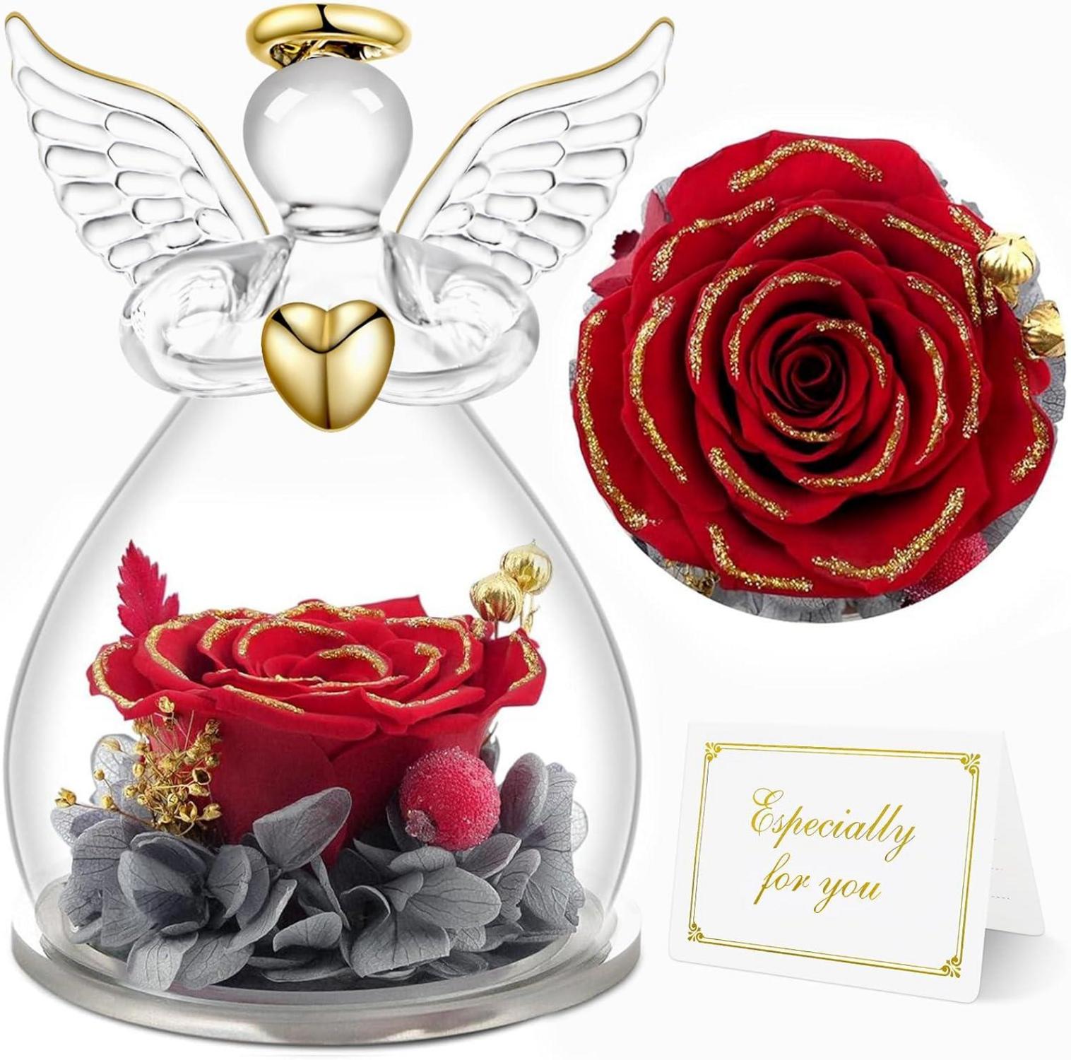 Ewige Rose Engel Glaskuppel Rote Rosen Muttertagsgeschenk