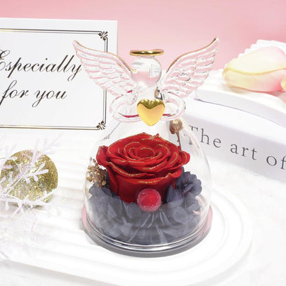 Ewige Rosen Engel Figur Geschenkbox - Rote Rose in