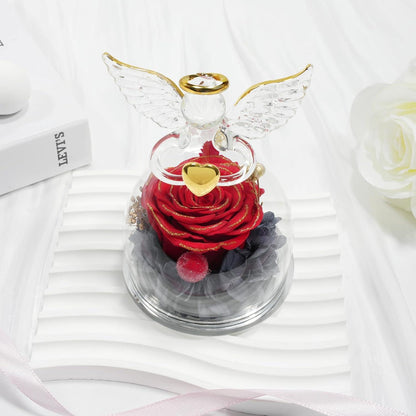 Ewige Rose Engel Figur Muttertag Geschenk Rote Rose Glaskuppel