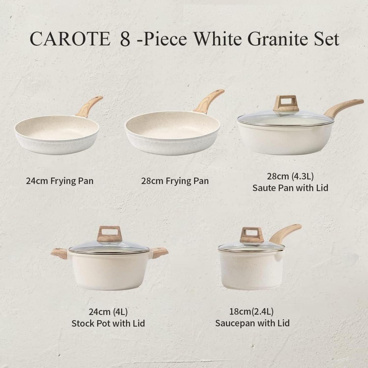 CAROTE Topfset 8tlg Pfanne 24/28cm Stielkasserolle 18cm Topf 24cm 4L Bratpfanne