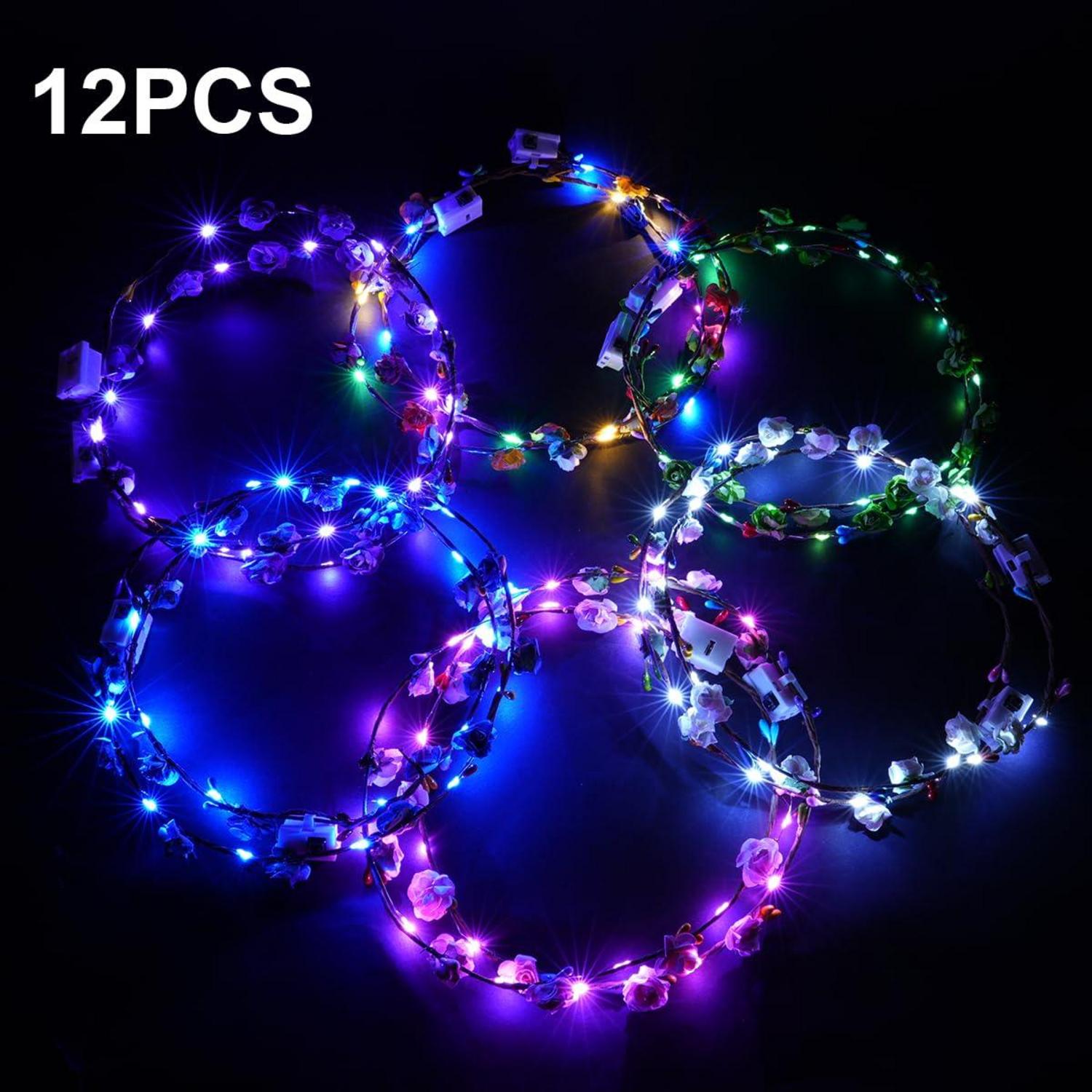 LED Blumenkranz Stirnband 12er Set Damen Kinder Festival Party Hochzeit