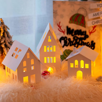 Dekorative LED-Kerzenhaus Laterne Set Metall Weiß 3er