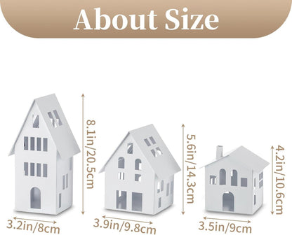 Dekorative LED-Kerzenhaus Laterne Set Metall Weiß 3er
