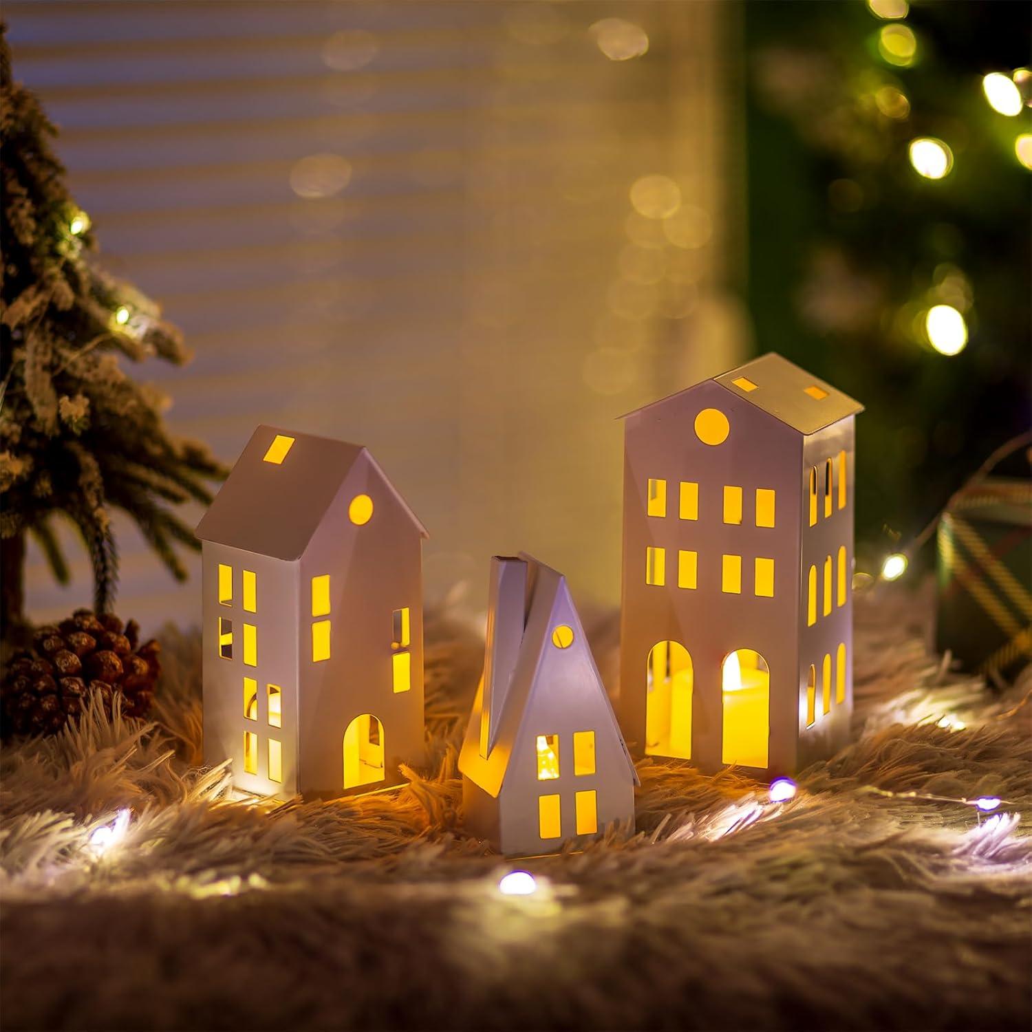 Sziqiqi Mini Lichthaus Kerzenhalter Set LED-Kerzen Windlicht