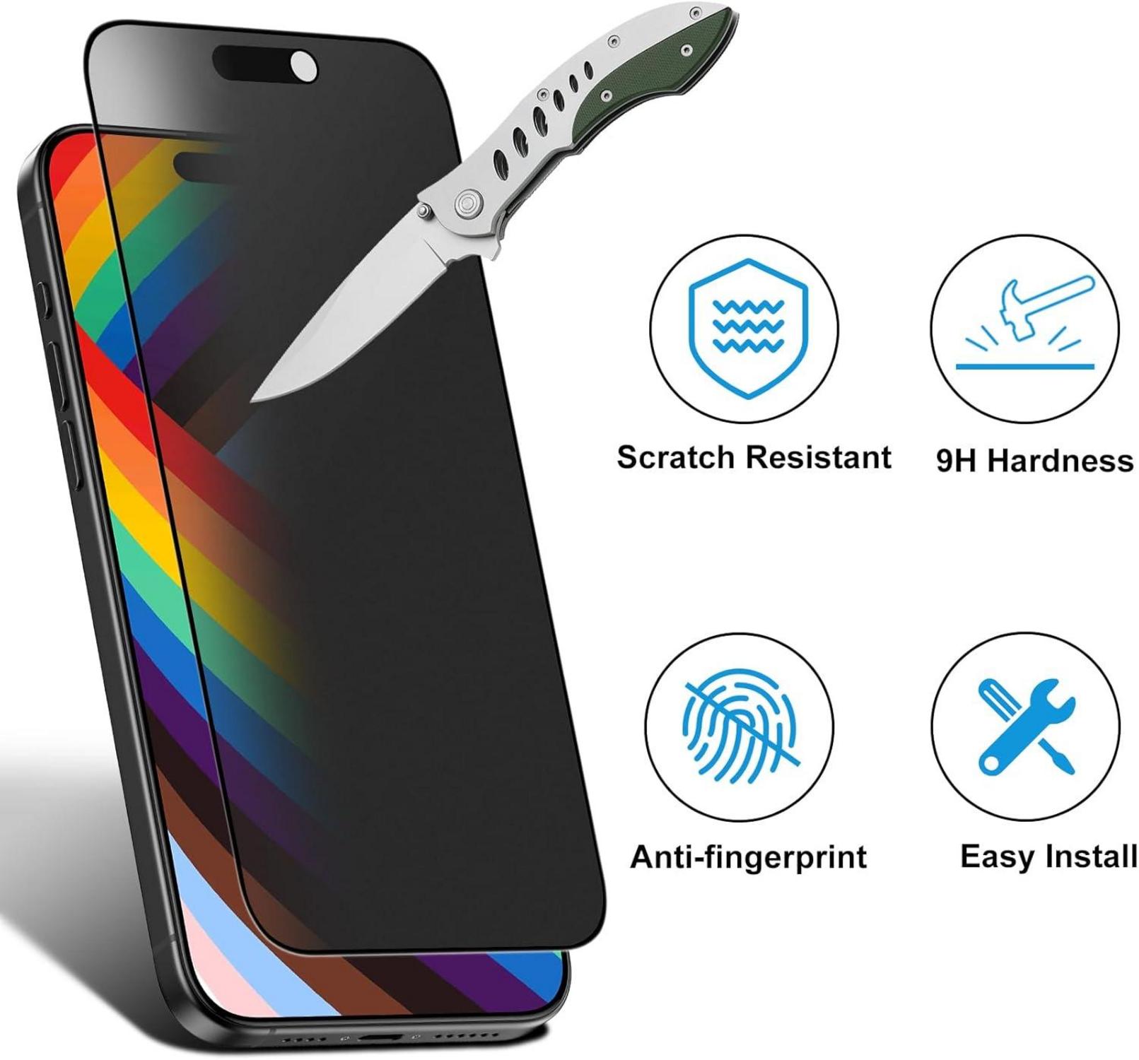 Mothca Matt Sichtschutz Panzerglas iPhone 15 Pro Max 9H Matte Privacy Screen