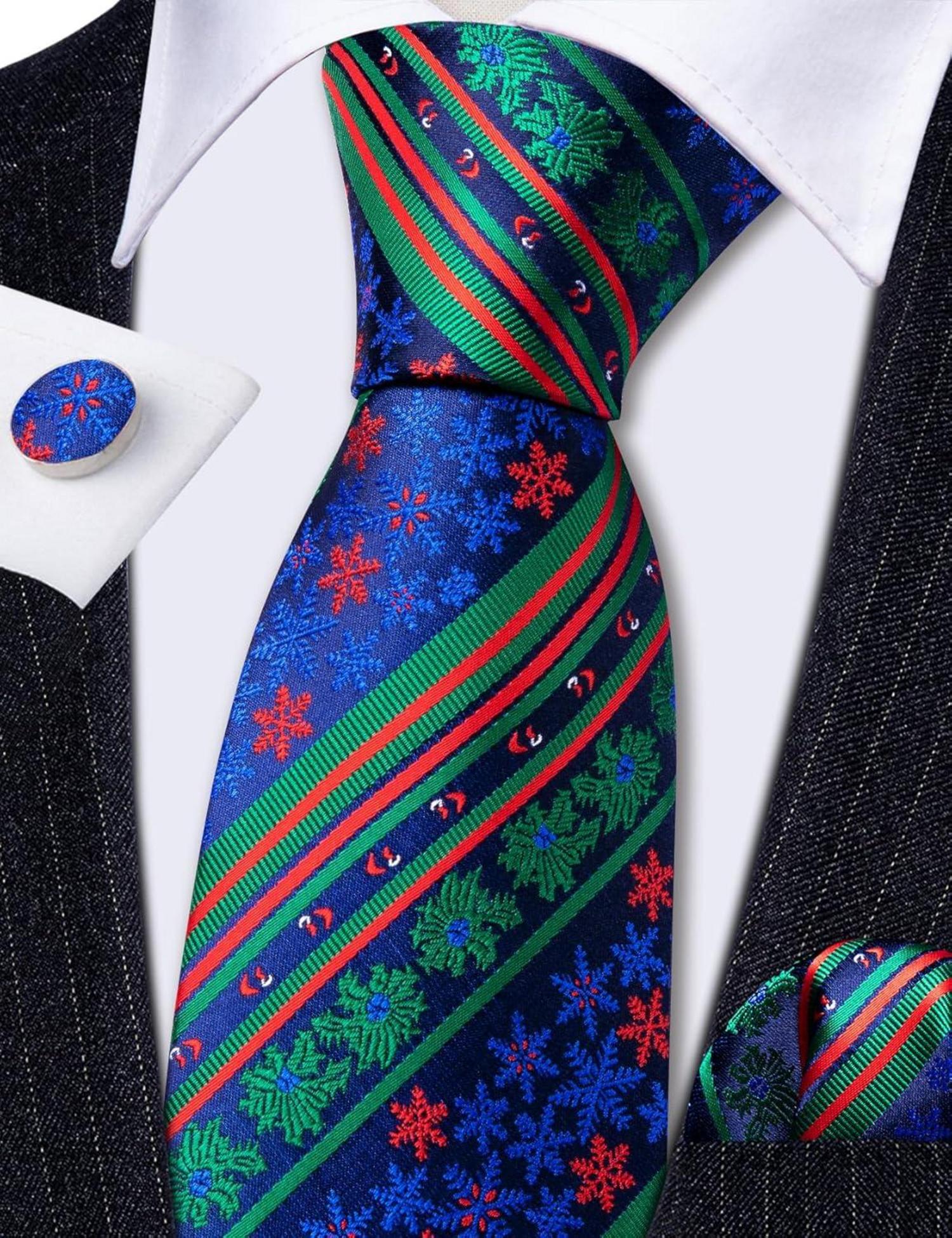 Herren Weihnachts Krawattenset Festliche Seide 4-teilig Blau Grün