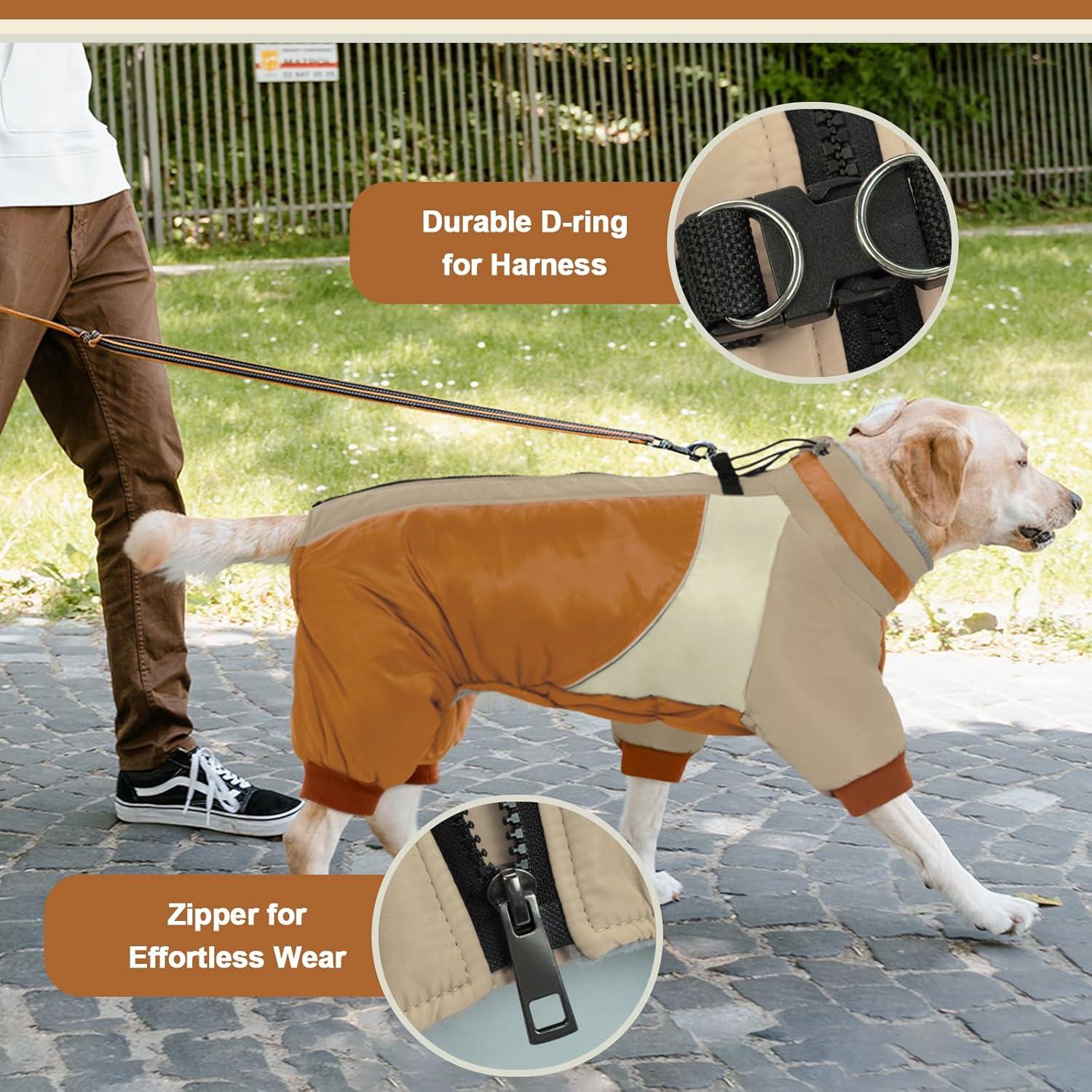 Kuoser Wasserdichter Hundemantel Winter mit Geschirr für Kleine Hunde Braun M