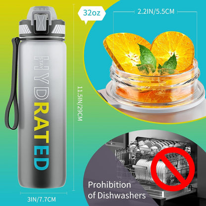 Trinkflasche 1L BPA-frei Tritan mit Strohhalm und Zeitmarkierung