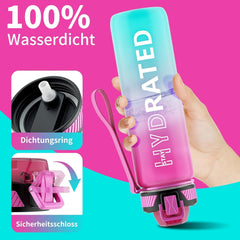Trinkflasche 1L BPA-frei Tritan mit Strohhalm Sport Auslaufsicher und Zeitmarkierung