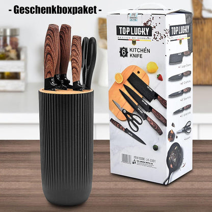 Premium Messerblock mit Messer Holzgriff Messer Set 6 tlg