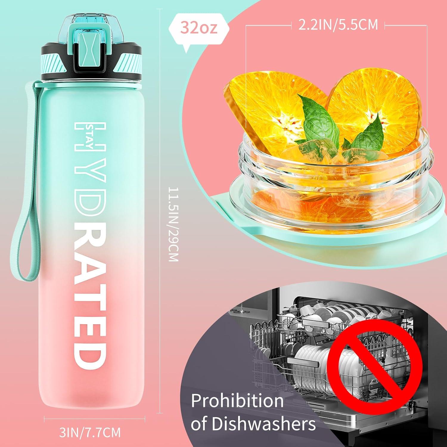 Trinkflasche 1L BPA-Frei Wasserflasche mit Strohhalm Sport