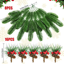 24 Stück Künstliche Tannenzweige mit Beeren und