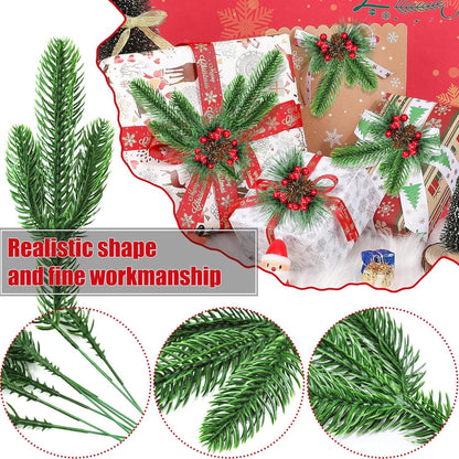 24 Stück Künstliche Tannenzweige mit Beeren und Tannenzapfen