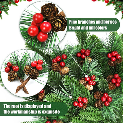 Künstliche Tannenzweige 24er Set inkl. Beeren und Tannenzapfen, Weihnachtsdekoration, DIY Adventskranz