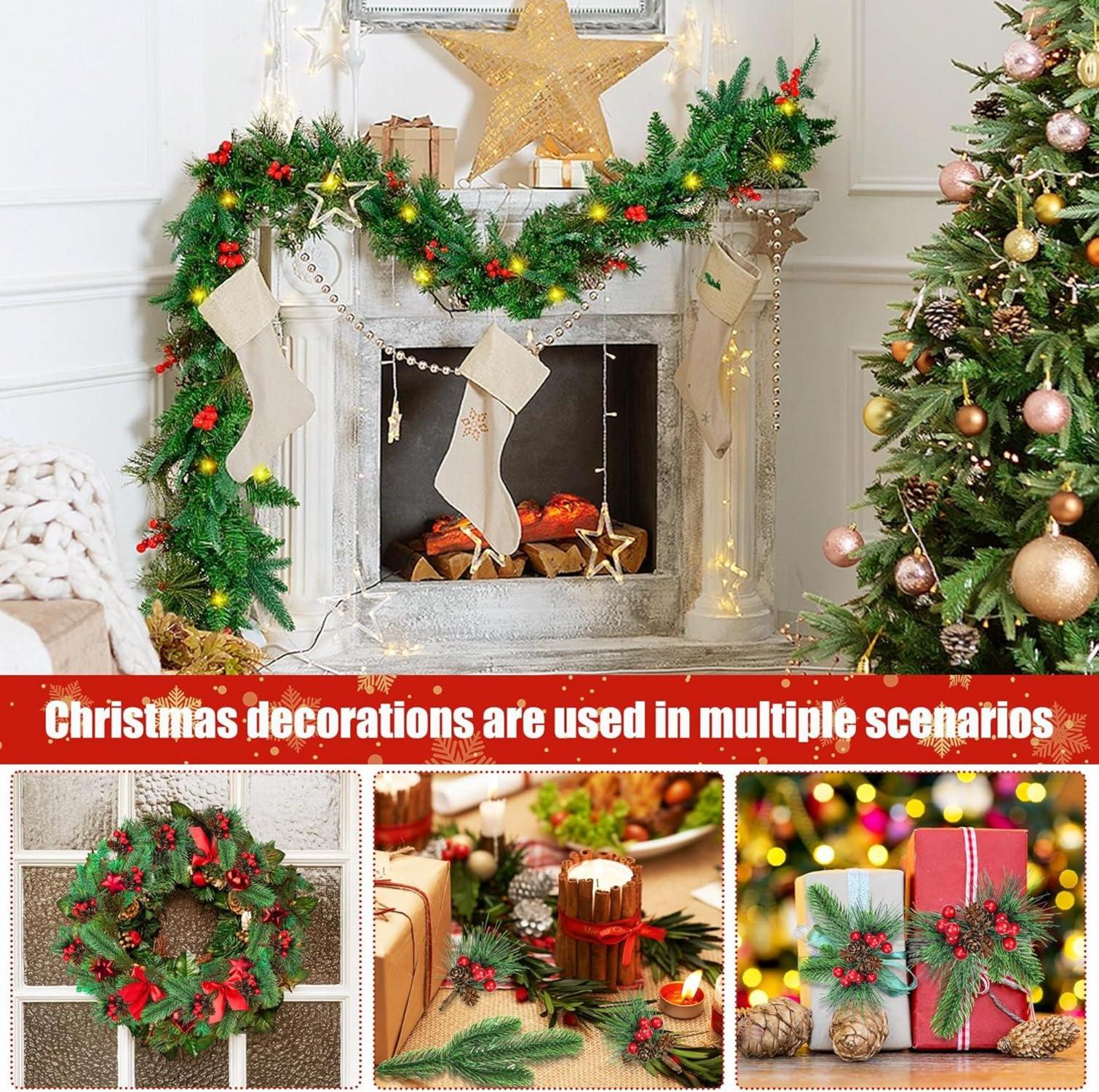 24 Künstliche Tannenzweige Beeren Tannenzapfen Weihnachtsdeko