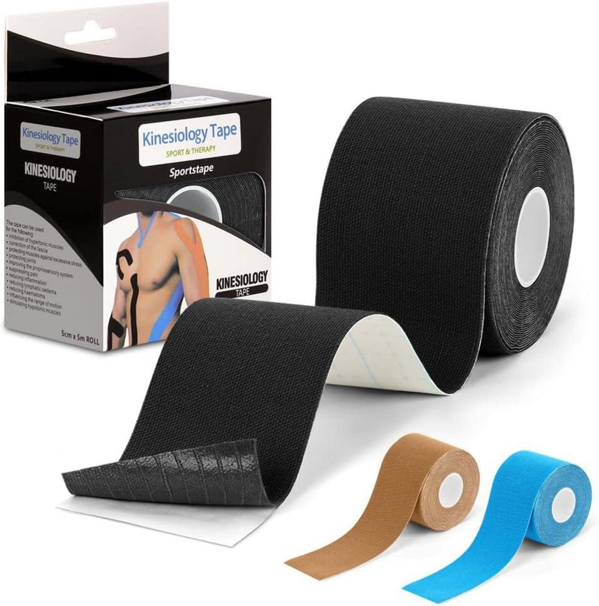 Kinesiologie Tape Schwarz 5cm x 5m wasserfestes Medizinisches Tape