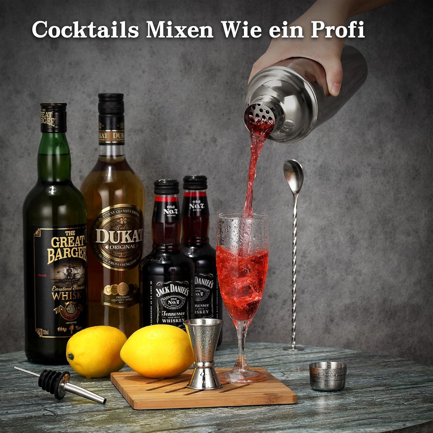 Cocktail Shaker Edelstahl 5-teiliges Set 750ml Profi Barkeeper Zubehör