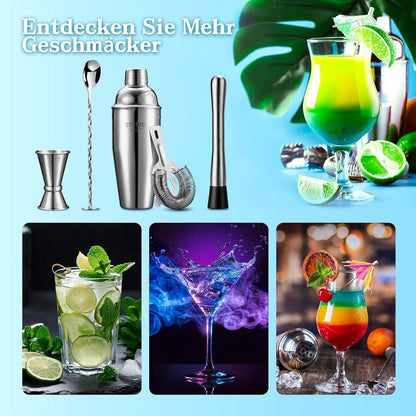 Edelstahl Cocktail Shaker Set 5-teilig Mixer Barkeeper Cocktail Zubehör