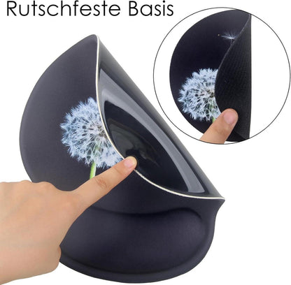 Ergonomisches Mauspad mit Gelkissen und Handauflage + Untersetzer - Löwenzahn