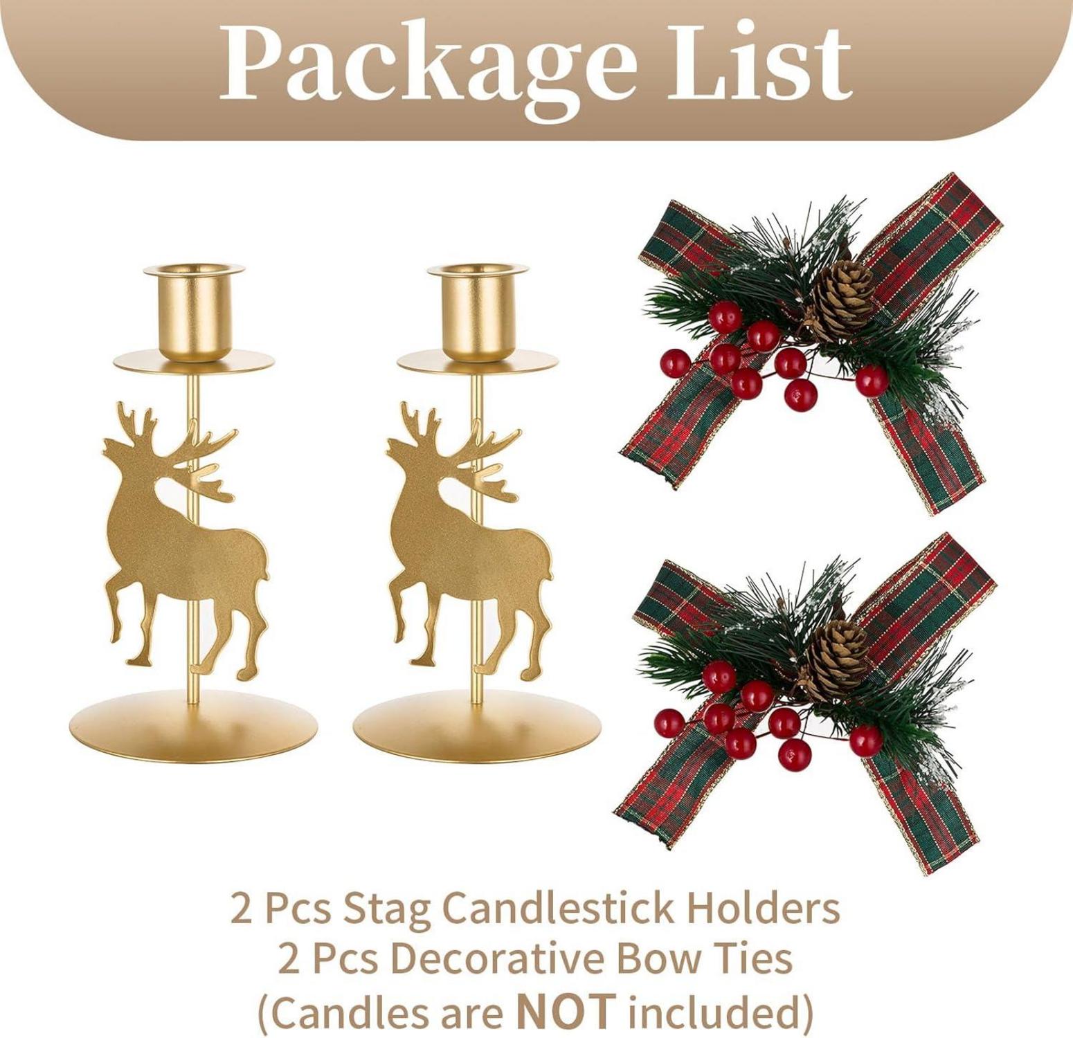 Hirsch Kerzenständer Weihnachten Deko Gold Metall 2 Stück