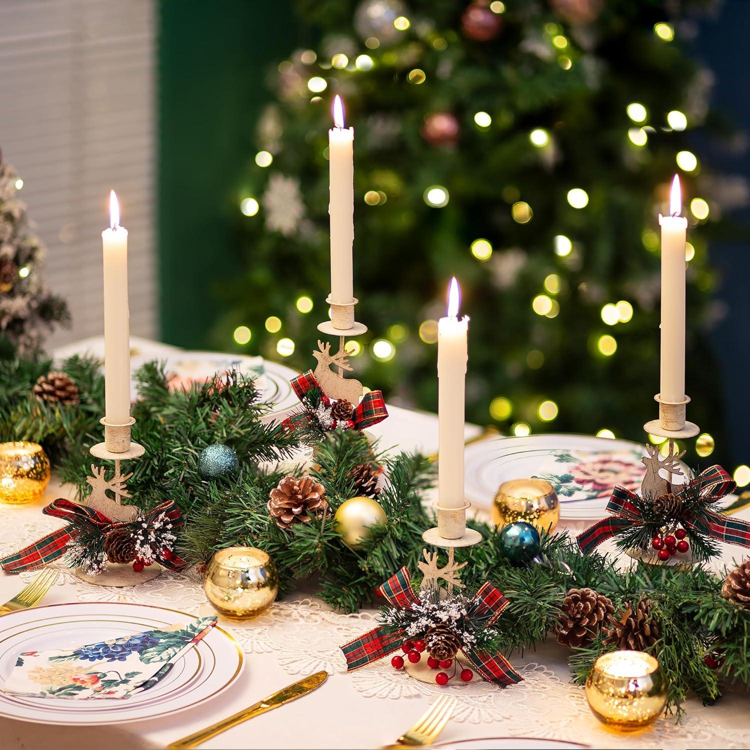 Hirsch Kerzenständer für Weihnachten Tischdeko, Vintage Metall 2er Set