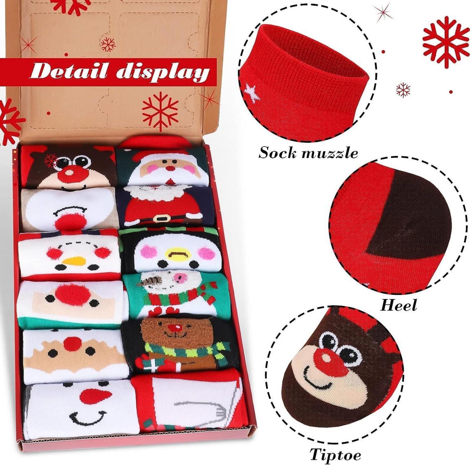 Souarts 12 Paare Weihnachtssocken Damen Adventskalender 2024