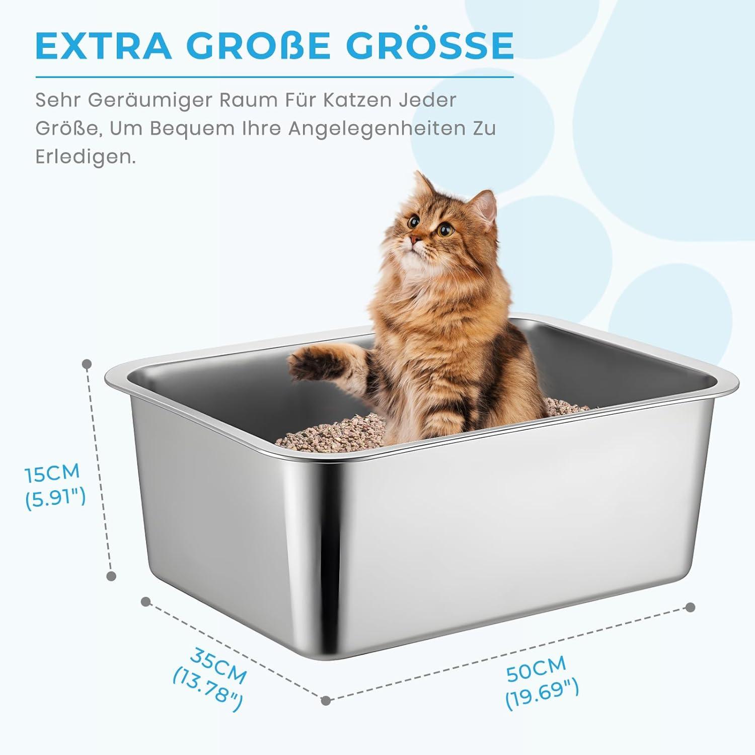 Edelstahl Katzentoilette Große Litter Box, Antihaft, 50x35x15cm