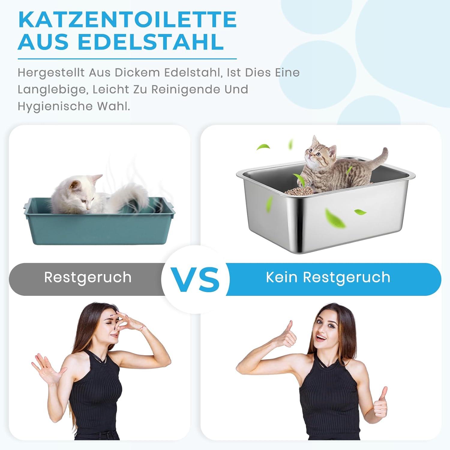 Edelstahl Katzentoilette Große Litter Box für Katzen & Hasen 50x35x15cm