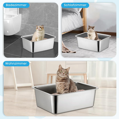 Katzentoilette aus Edelstahl, Große Litter Box für