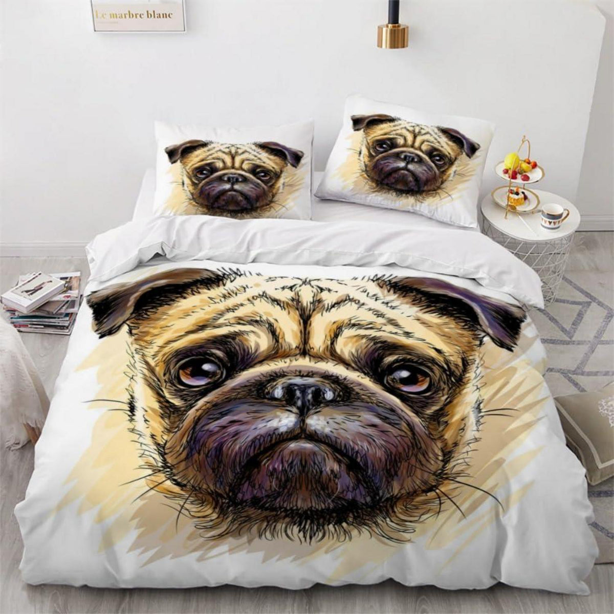 ROUSKI Mops Bettwäsche Set 200x200 cm - 3-teilig, Mikrofaser