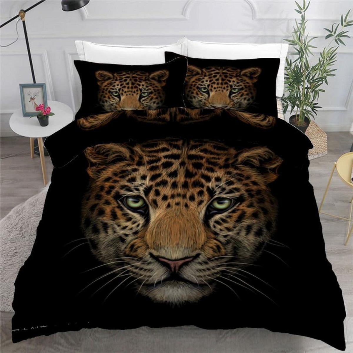 Leopard 3D Bettwäsche-Set 220x240 cm | Mikrofaser Bettbezug mit Kissenbezügen