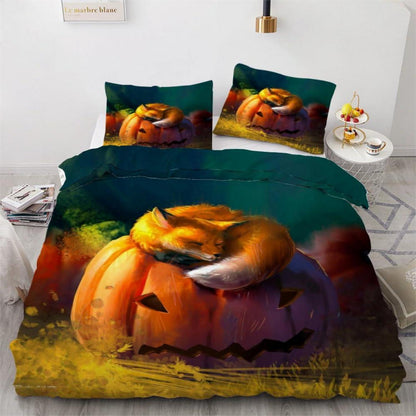 Fuchs Kinderbettwäsche 135x200 cm 4tlg. Mikrofaser Halloween Dekor