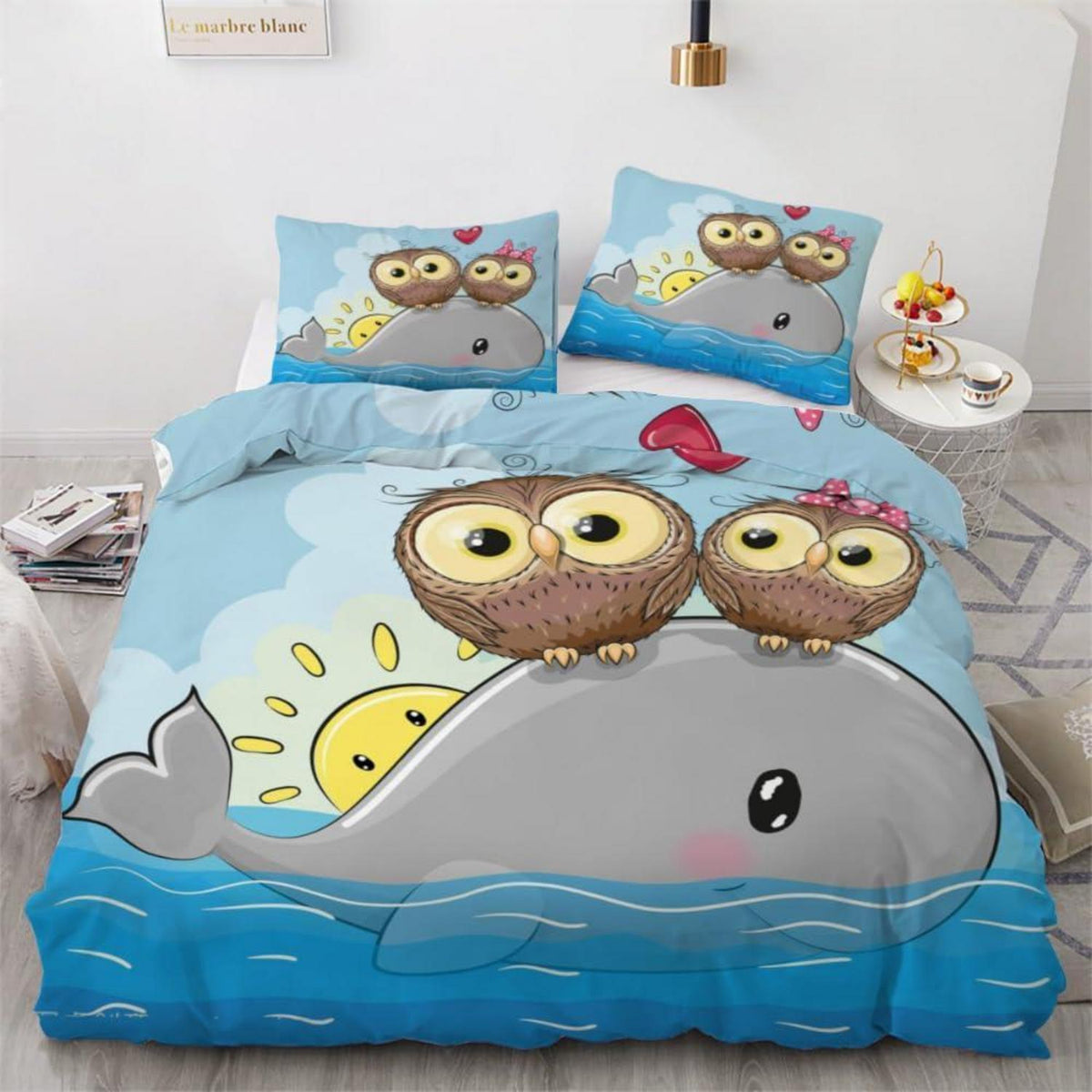 Kawaii Eulen Bettwäsche-Set 135x200 cm - 4-teilig Mikrofaser
