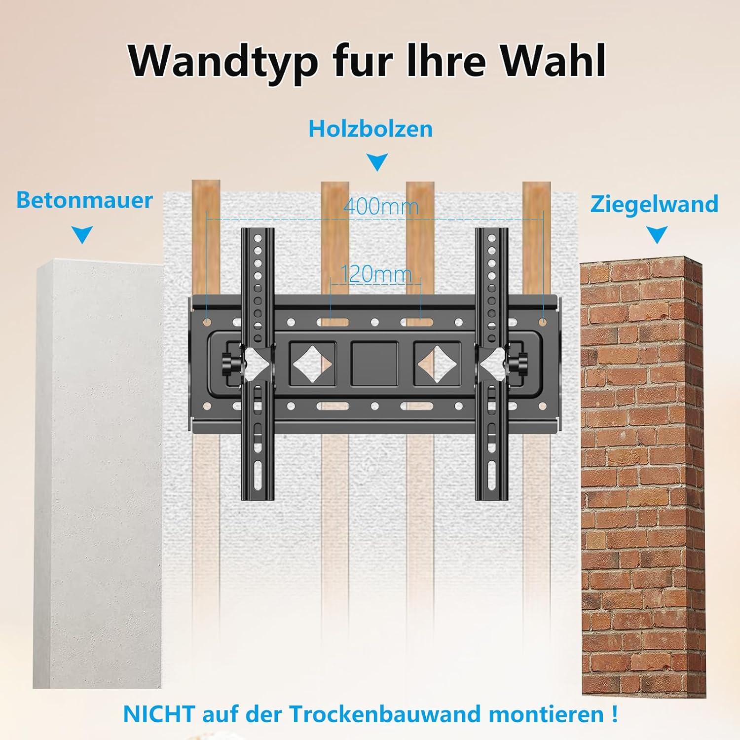 Wandhalterung für 32-68 Zoll TV Flach Curved 60kg VESA 400x400mmNeigbarheitUniversal Bracket