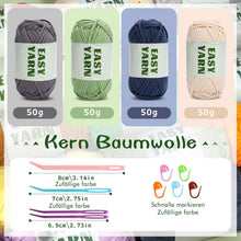 4x50g Anfängergarn Baumwolle Häkelgarn Set Häkeln Stricken