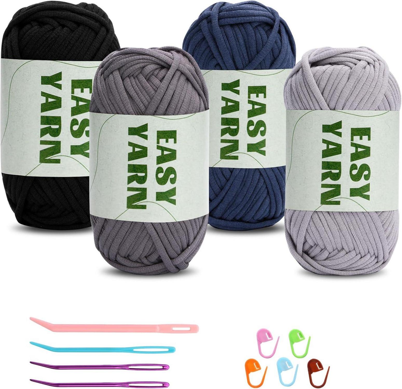 Häkelgarn Anfänger Set Klobiges Baumwollgarn 4x50g dunkle Farben