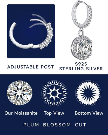 Creolen mit Anhänger 2 Karat Moissanite Diamant Ohrringe 925 Silber A-Halo