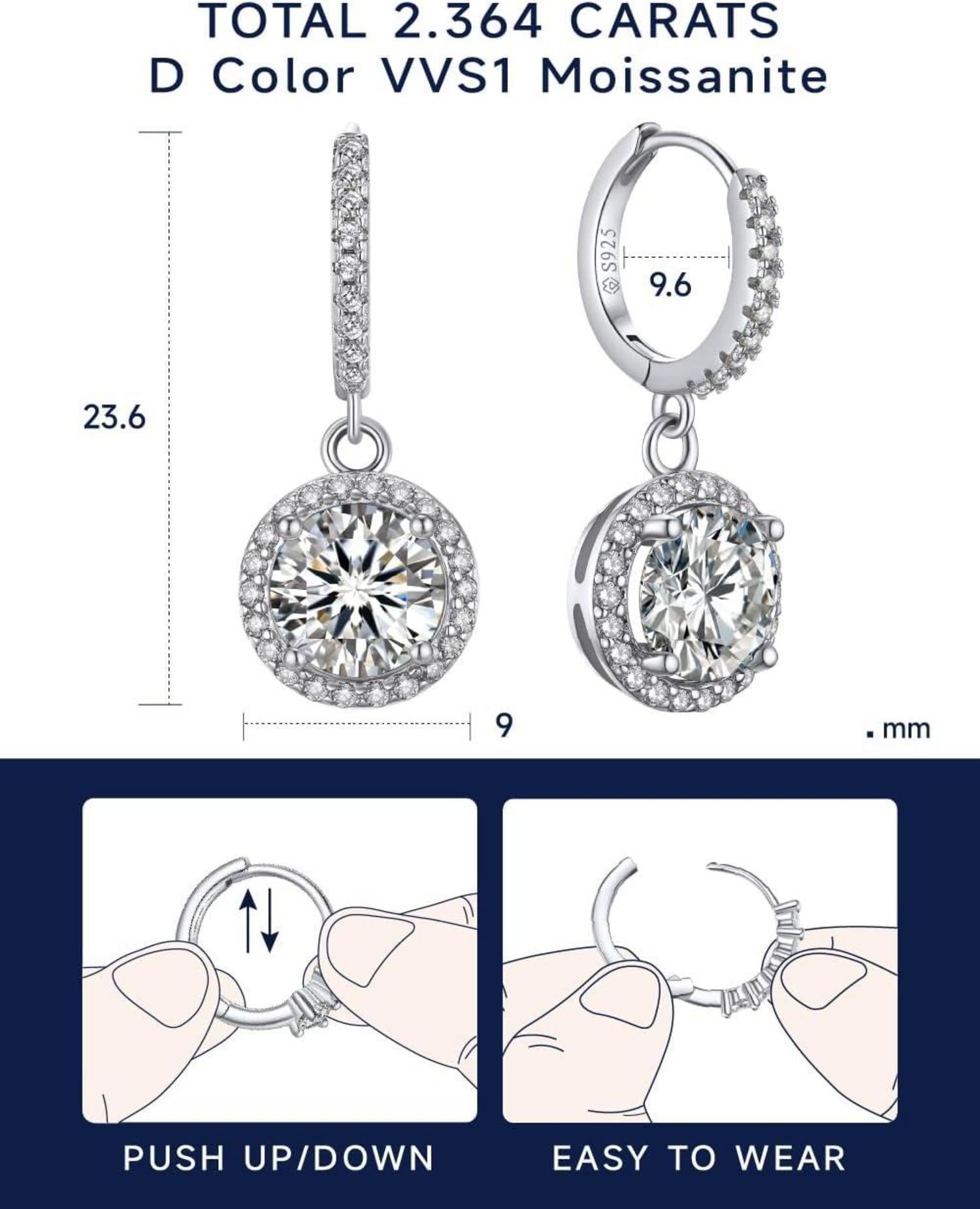 Creolen Anhänger 2 Karat Moissanite Diamant Ohrringe Silber 925