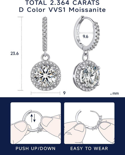 Creolen Anhänger 2 Karat Moissanite Diamant Ohrringe Silber 925