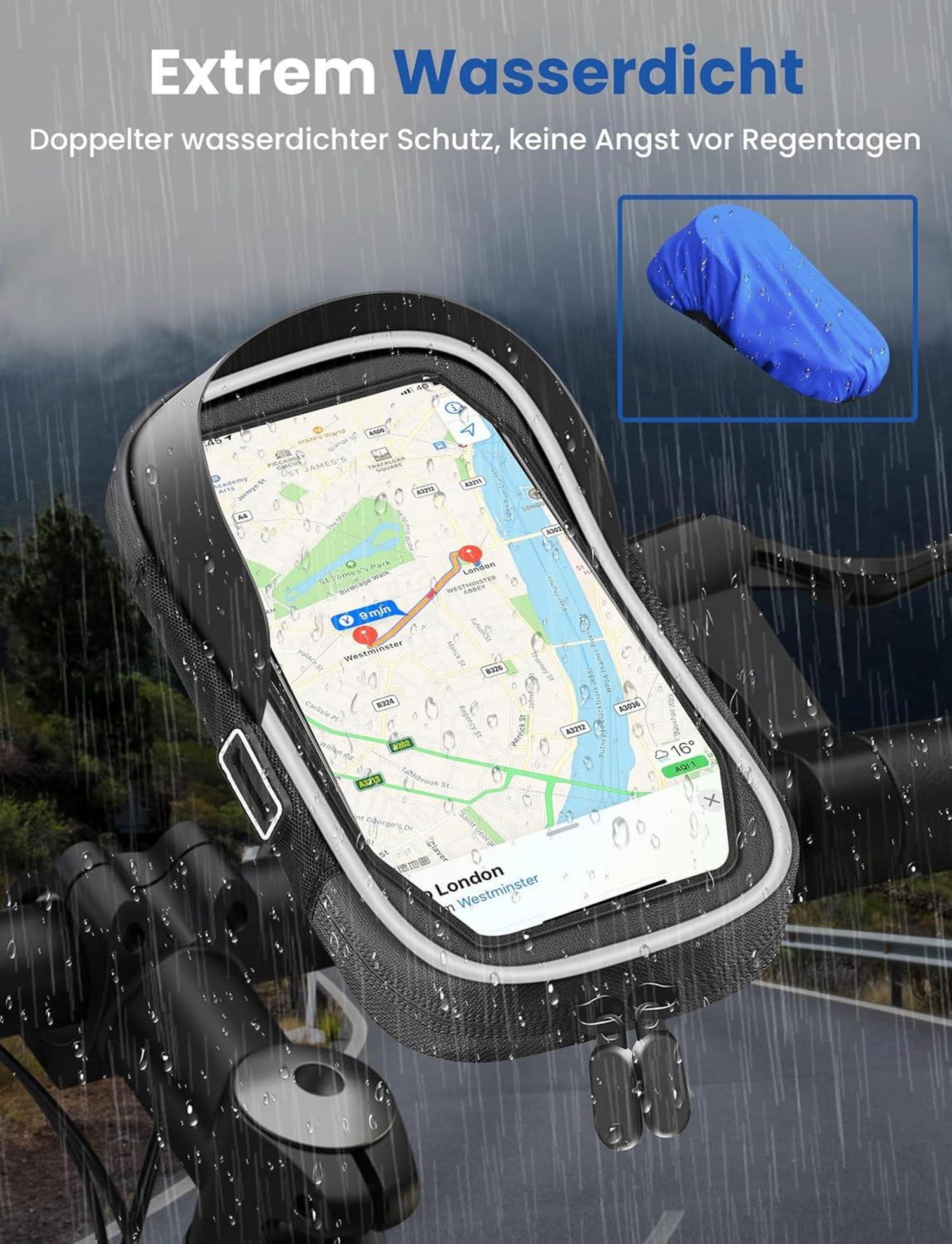 Handyhalterung Fahrrad Wasserdicht 360°Drehung Lenkertasche 4.7-6.5